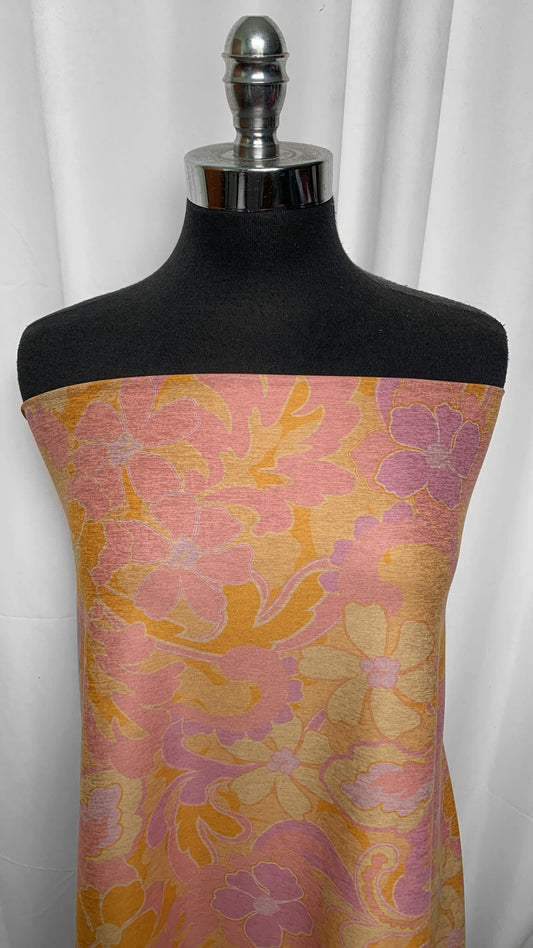 Pink/Gold Retro Floral - Peached Performance - 2 Yard Cut