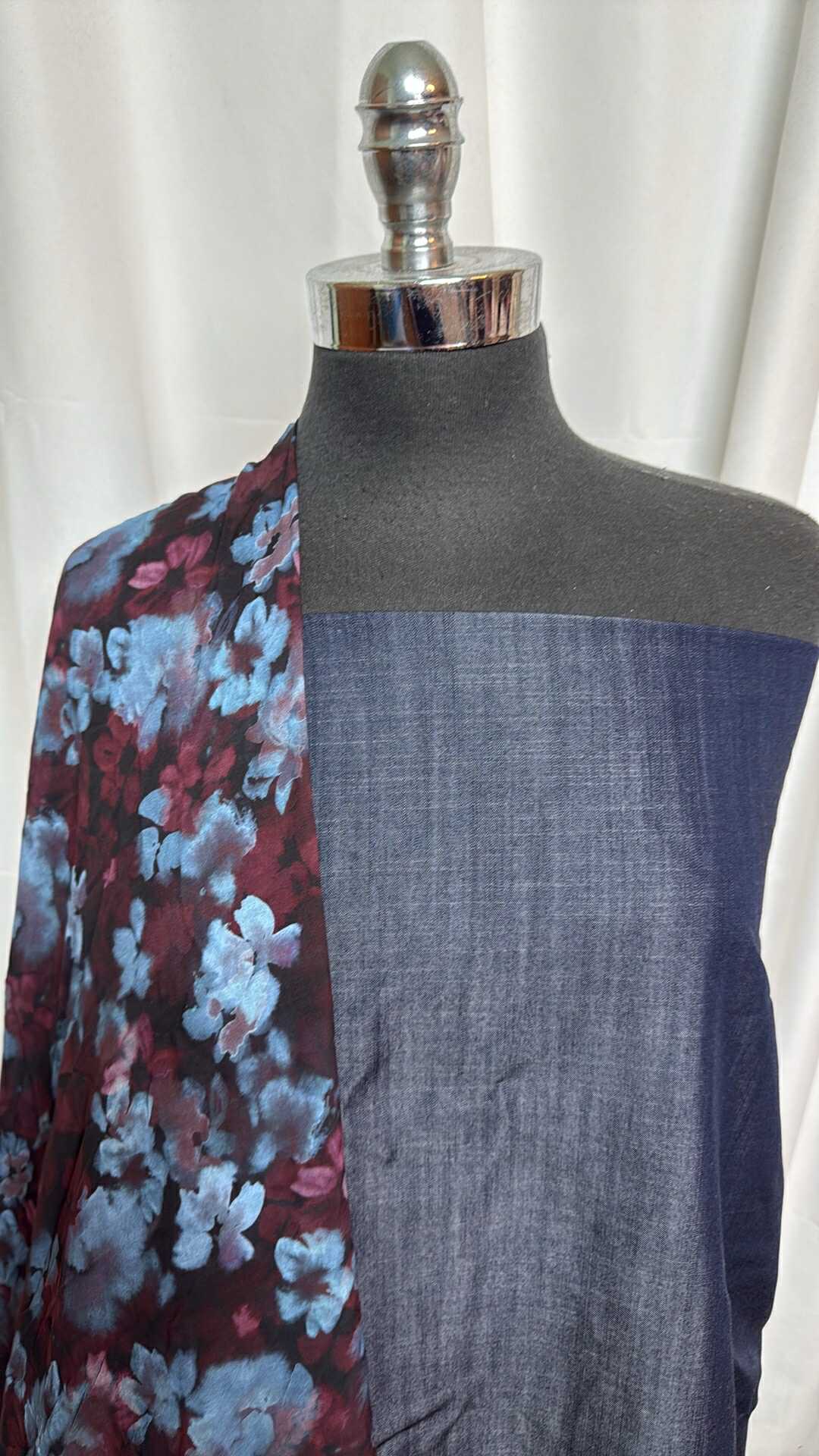FLORAL SILK/DENIM BUNDLE : 2YD Tencel Denim & 2YD Floral Cotton/Silk Woven : A27789