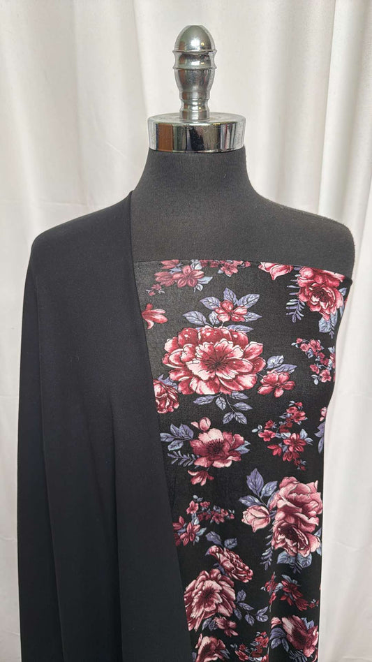 BLACK FLORAL BUNDLE : 2YD Black Brushed Yoga PF & 2YD Black Floral R/S : A26401