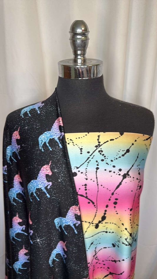 SPARKLE UNICORN/SPLATTER BUNDLE : 1YD Splatter Yoga PF & 1+YD Sparkle Unicorn Yoga PF : A26788