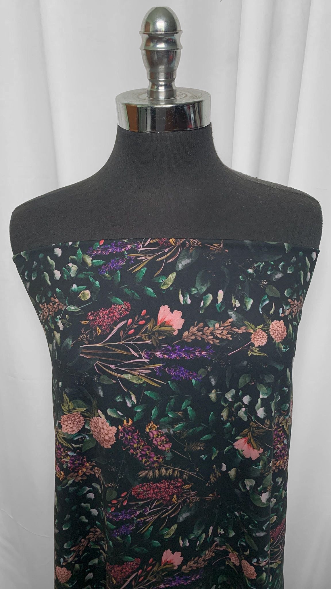 Flowers/Leaves on Black -Poly/Spandex Performance - 2 Yard Cut
