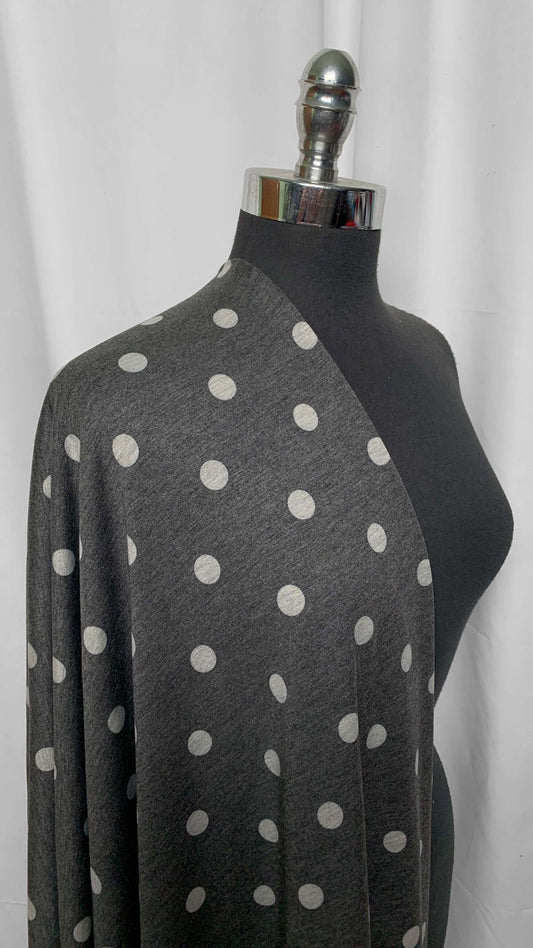 Soft Black/Heather Grey Polka Dots - PRS French Terry - 2 Yard Cut