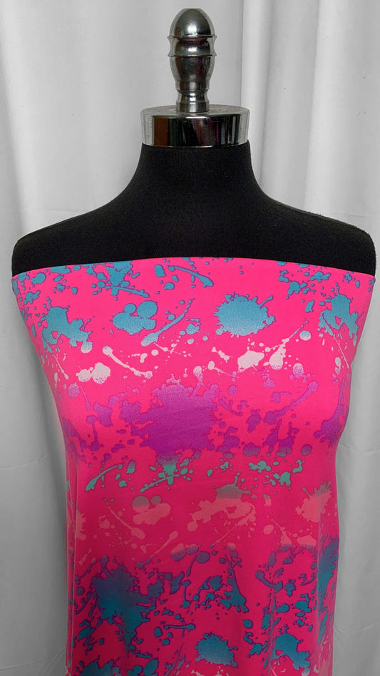 Pink Splatter - Double Brushed Poly Spandex - 2 Yard Cut
