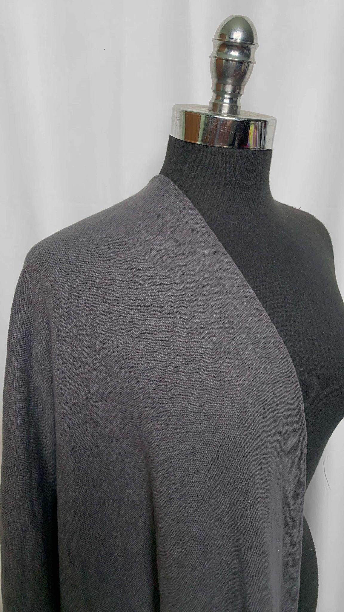Charcoal - 100% Cotton Heavy Slub Sweater Knit - 2 Yard Cut