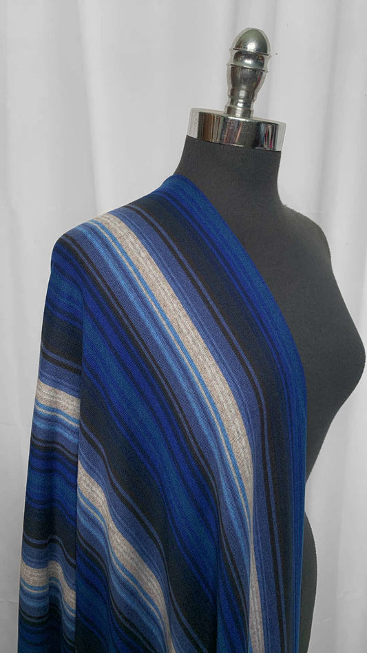 Blue Vertical Stripe - Brushed Hacci Sweater Knit - 2 Yard Cut