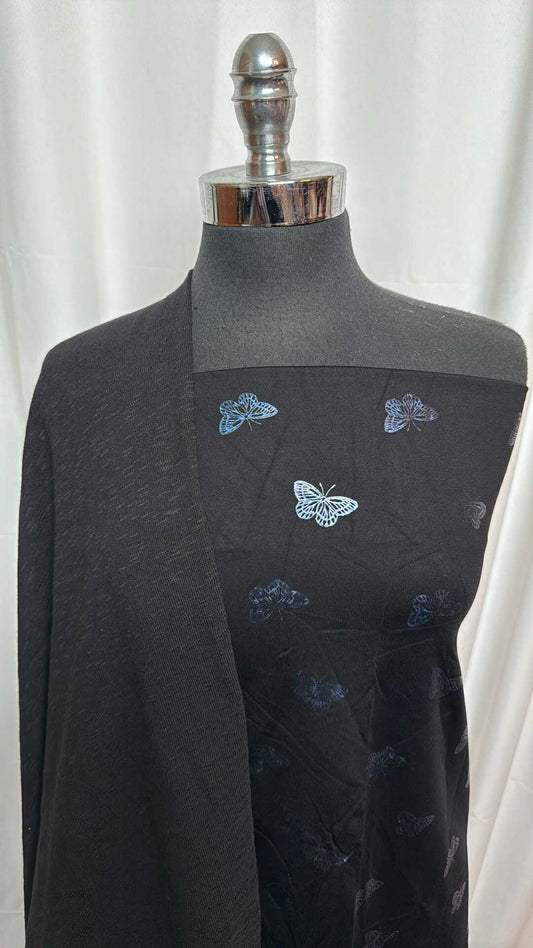 BLACK SLUB/BUTTERFLY BUNDLE : 1YD Foil Butterfly PF & 1+YD Black Cotton Slub Sweater : A27853