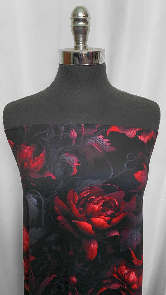 Red/Black Floral - Peached Performance - 1 Yard Cut