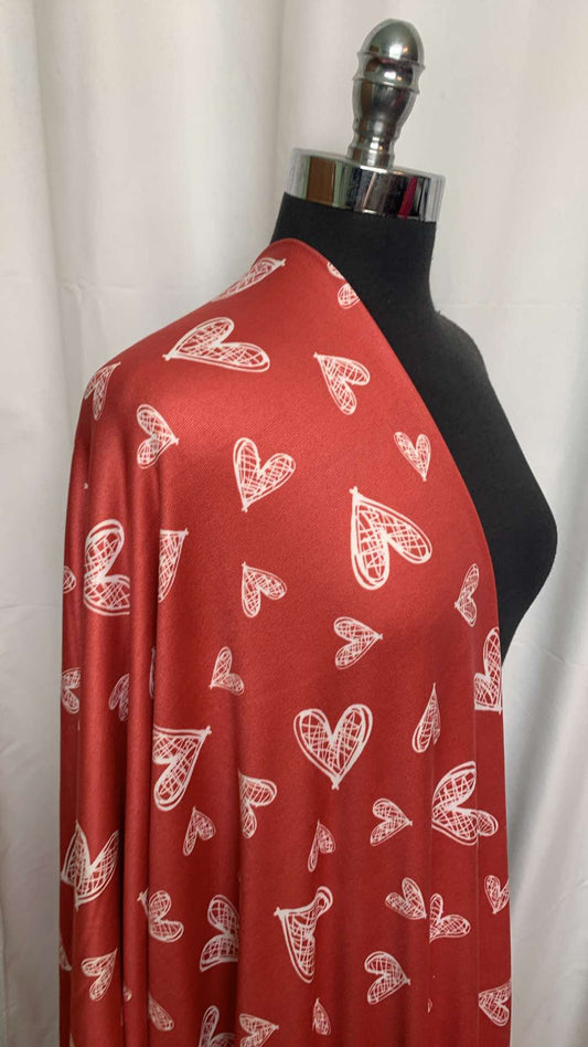 Sketched Hearts - Oakley Sweater Knit - 3 Yard Cut