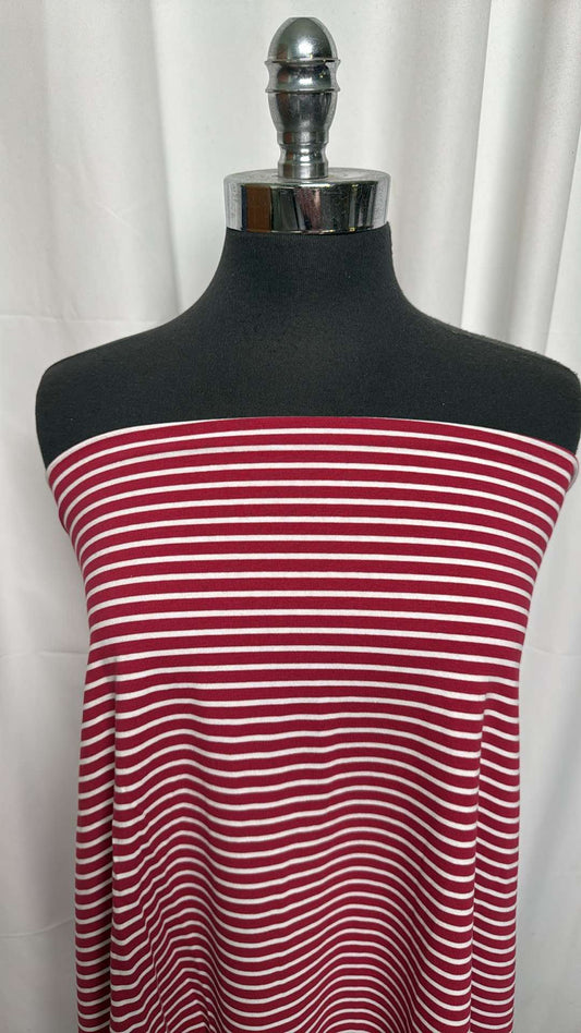 Red/White Stripe - Organic 95/5 Cotton/Spandex (72" Wide) - 2 Yard Cut