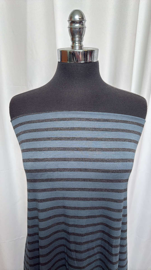 Blue/Charcoal Stripe - Bamboo Spandex - 2 Yard Cut