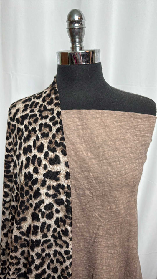 TRIBLEND/LEOPARD BUNDLE : 2YD Tan Triblend Slub & 3.5YD Leopard Hacci SK : A28999