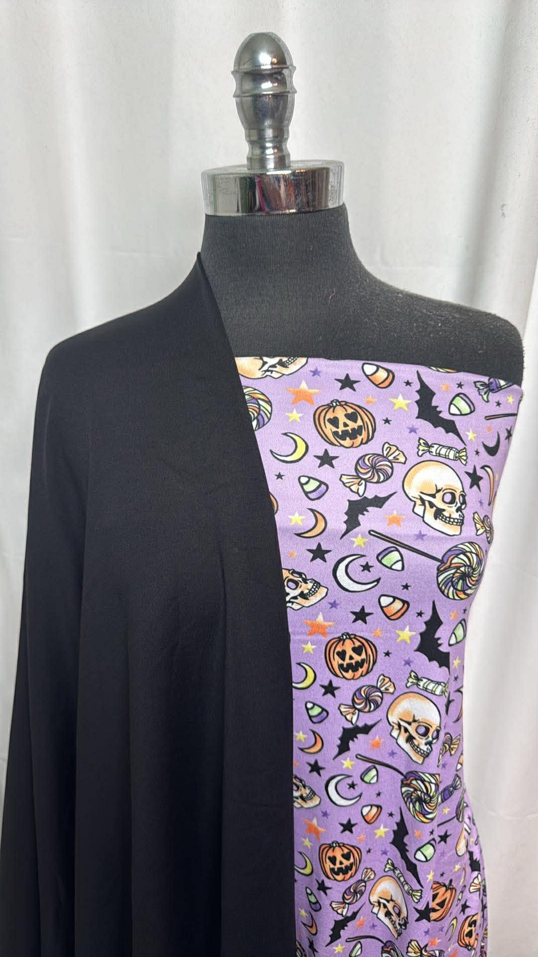 BLACK/LILAC HALLOWEEN BUNDLE : 1YD Lilac Halloween DBP & 2YD Black Heavy Yoga PF : A30324