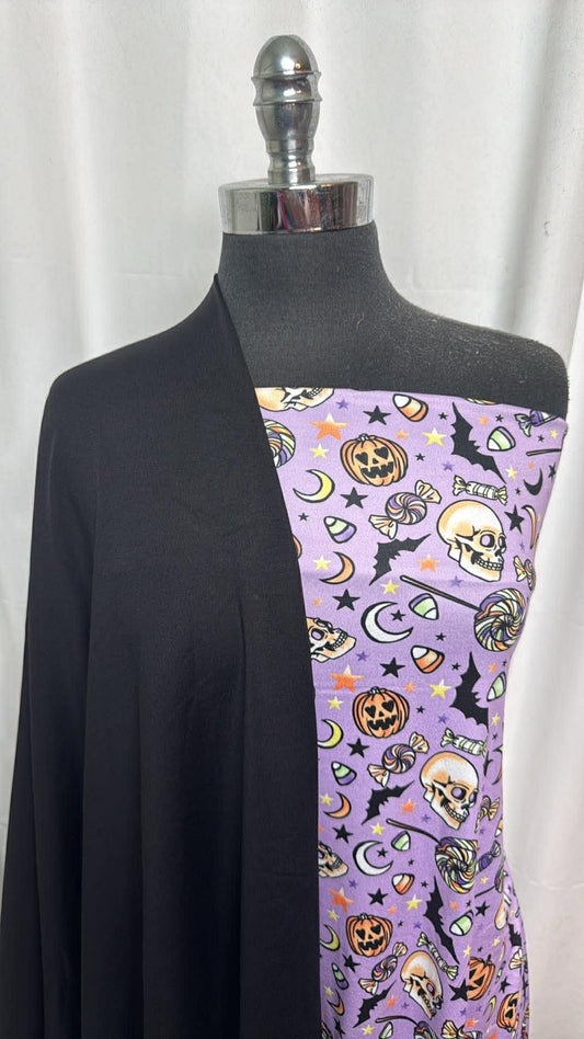 BLACK/LILAC HALLOWEEN BUNDLE : 1YD Lilac Halloween DBP & 2YD Black Heavy Yoga PF : A30324