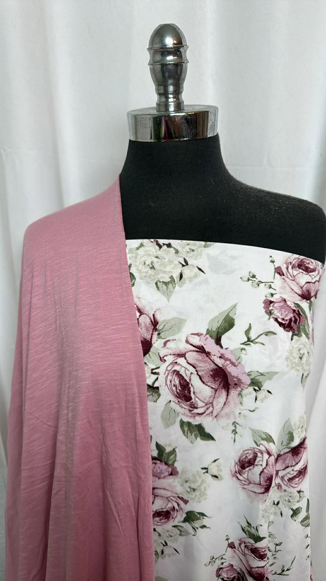 PINK/IVORY FLORAL BUNDLE : 2YD Ivory Floral ITY & 2YD Pink Slub R/S : A30234