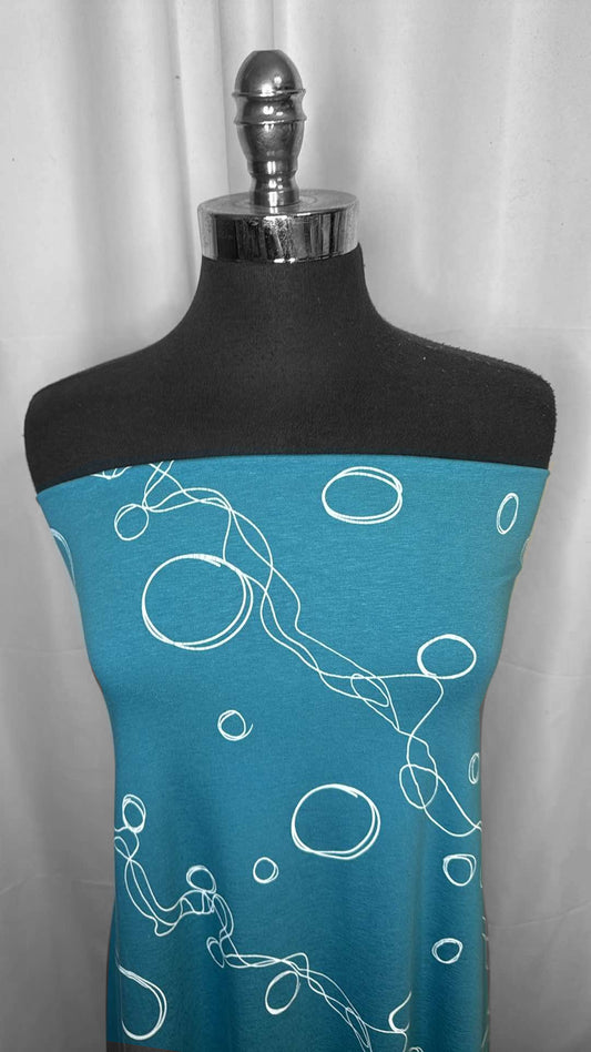 Turquoise/White Bubbles - Bamboo/Cotton/Spandex - 2 Yard Cut