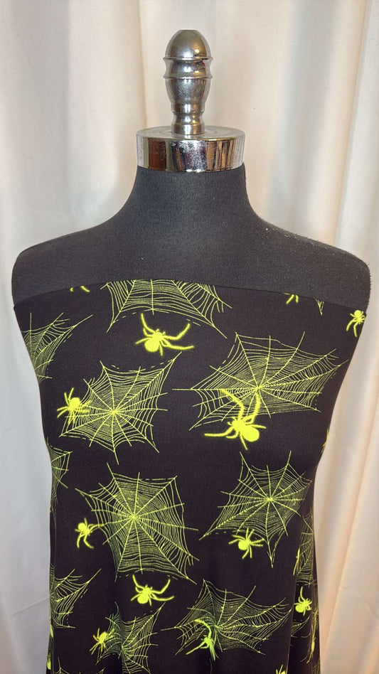 Neon/Black Spider Webs - Double Brushed Poly Spandex - 2 Yard Cut