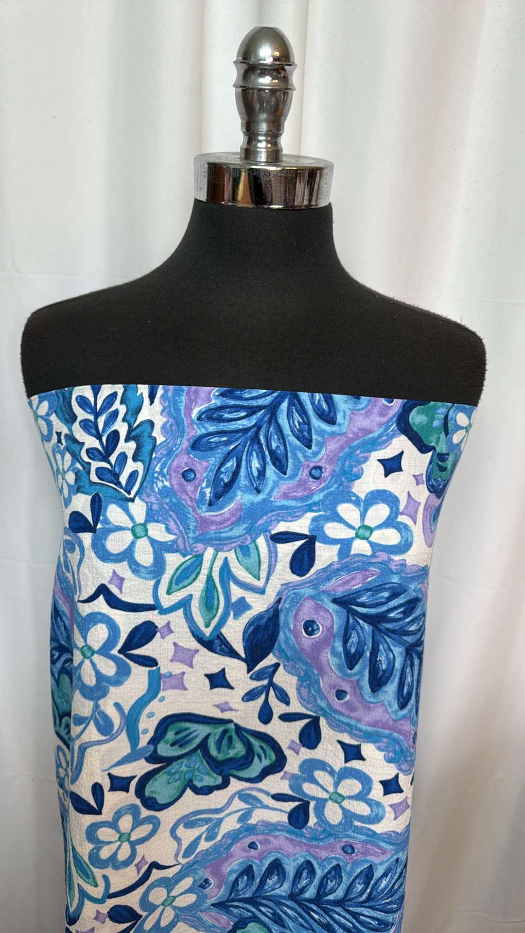 Blue/Purple Floral - Woven Stretch Gauze - 2 Yard Cut