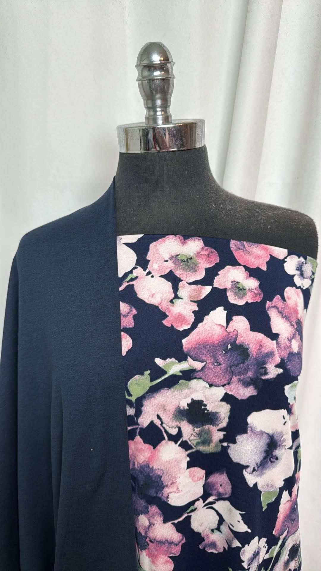 NAVY/NAVY FLORAL BUNDLE :  2YD Navy Peached PF & 1YD Navy Floral Yoga PF : A30769