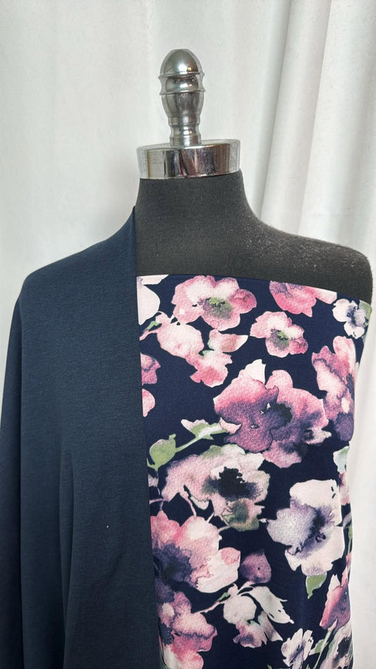 NAVY/NAVY FLORAL BUNDLE :  2YD Navy Peached PF & 1YD Navy Floral Yoga PF : A30769