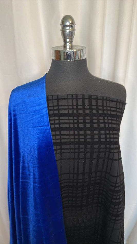 ROYAL VELVET/BLACK FLOCKED BUNDLE : 2YD Royal Stretch Velvet & 2YD Black Plaid Flocked Ponte : A26791