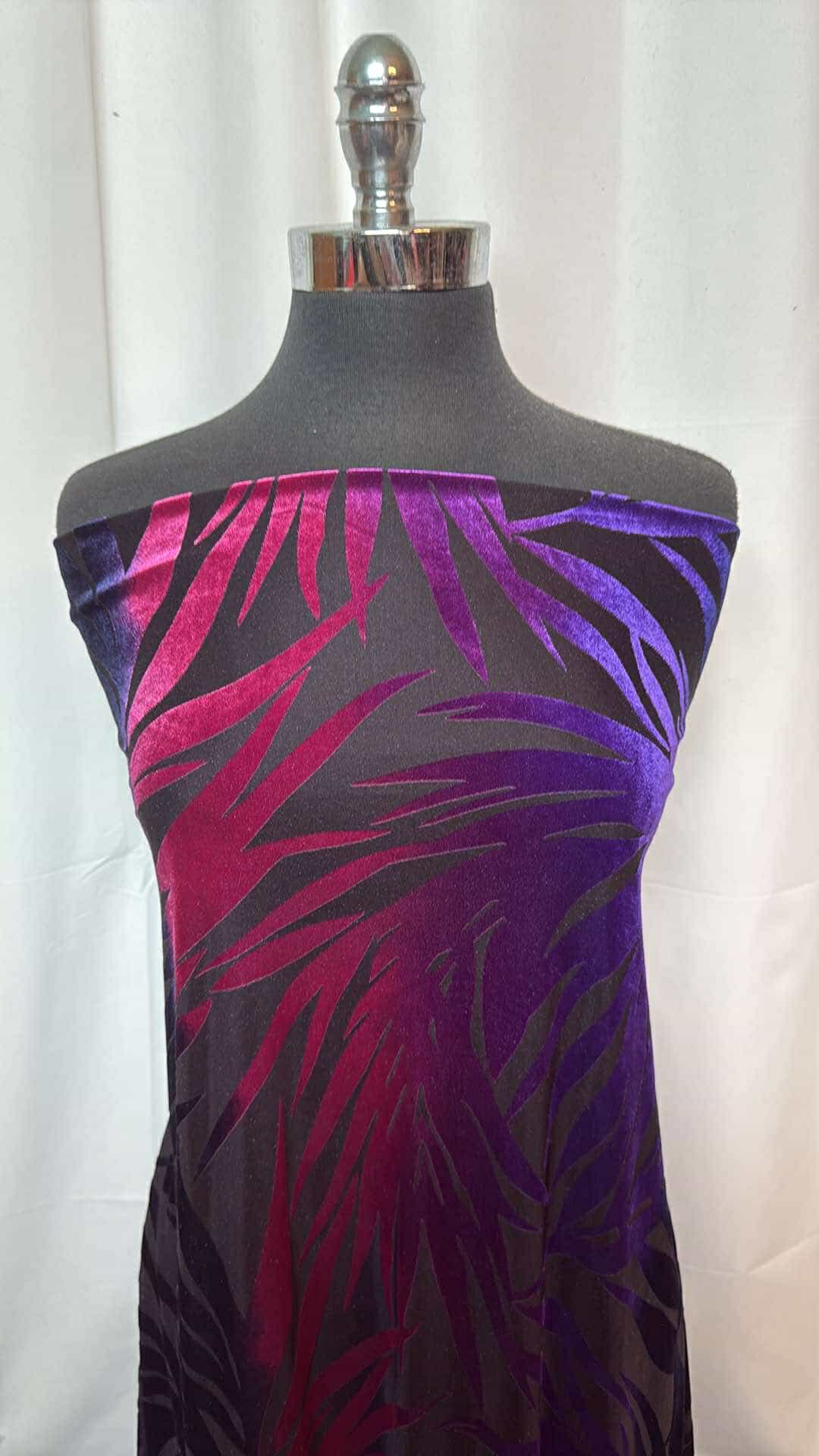 Navy/Purple/Pink on Black - Poly/Spandex Velvet Burnout - 4 Yard Cut