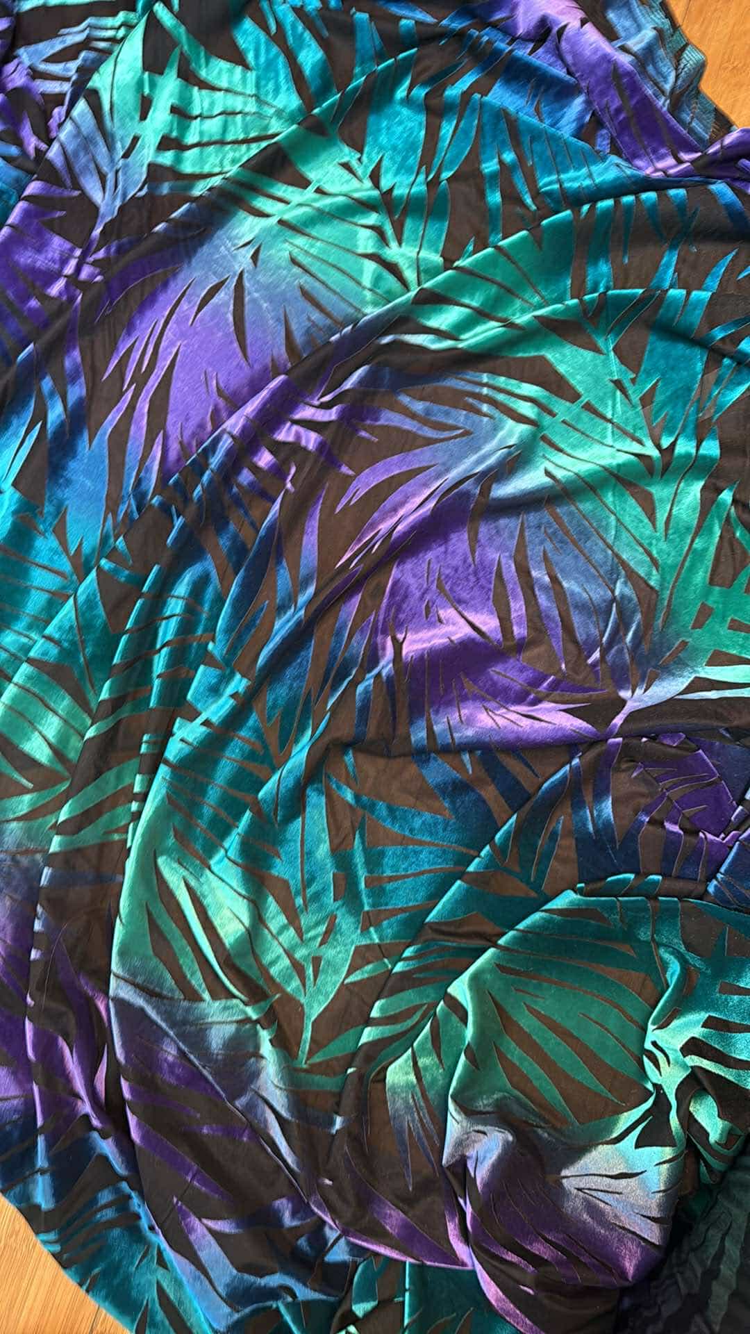 Teal/Green/Purple on Black - Poly/Spandex Velvet Burnout - 3 Yard Cut