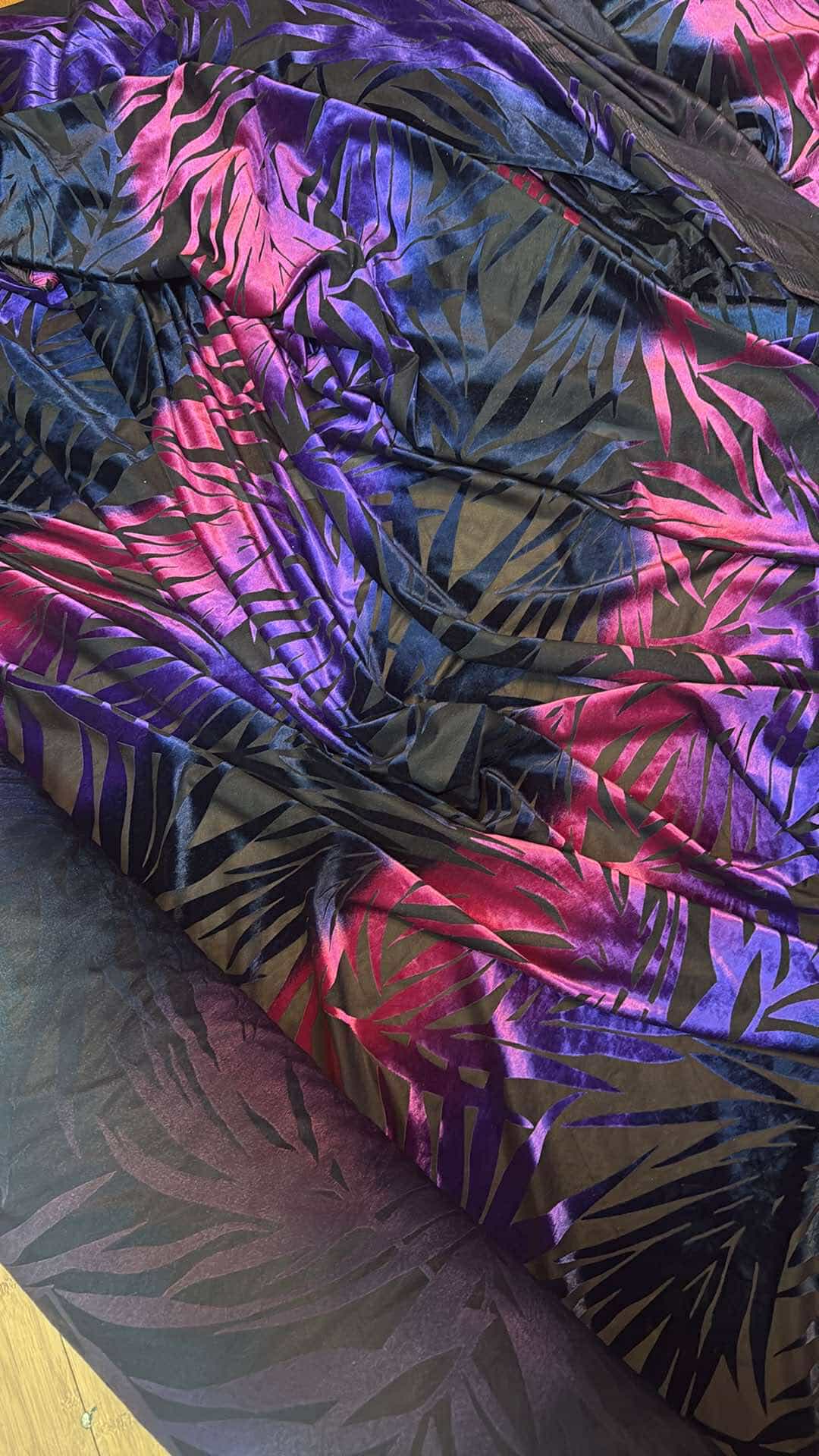 Navy/Purple/Pink on Black - Poly/Spandex Velvet Burnout - 4 Yard Cut