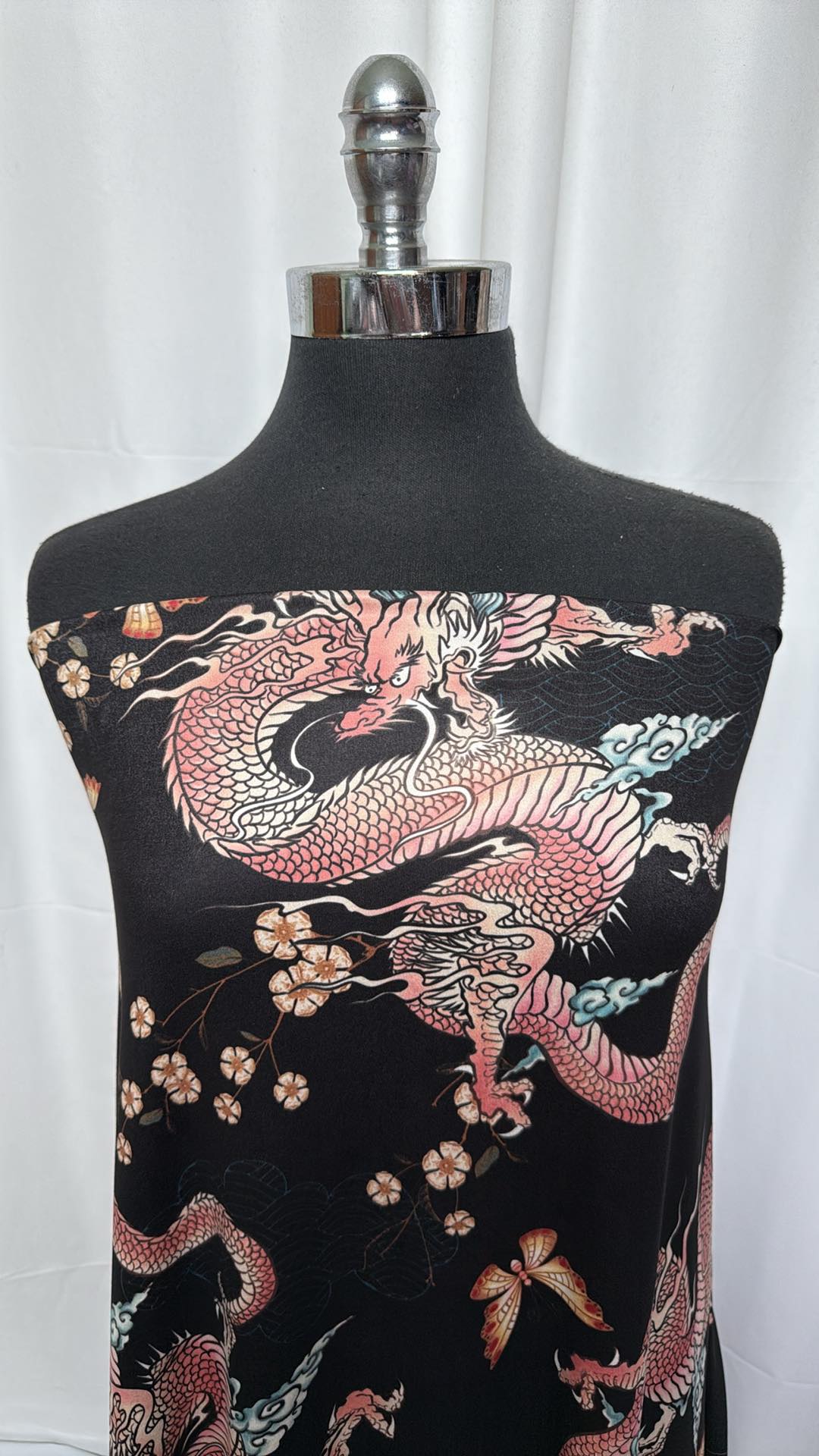Black/Pink Dragon - Double Brushed Poly Spandex - 2 Yard Cut