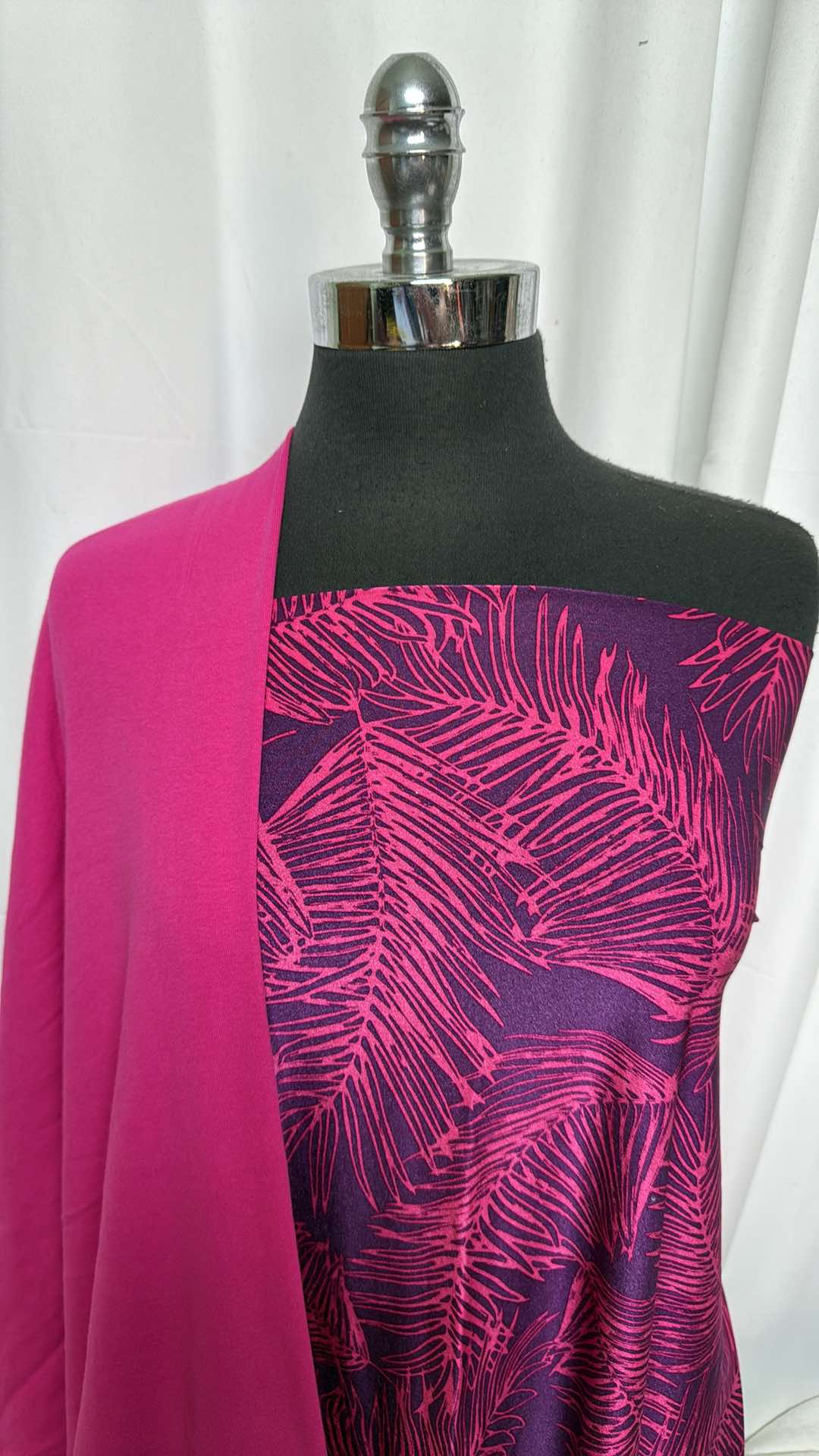 FUCHSIA LEAVES BUNDLE : 1YD Purple/Fuchsia Leaves N/S & 1+YD Fuchsia 1x1 C/S Rib : A27178