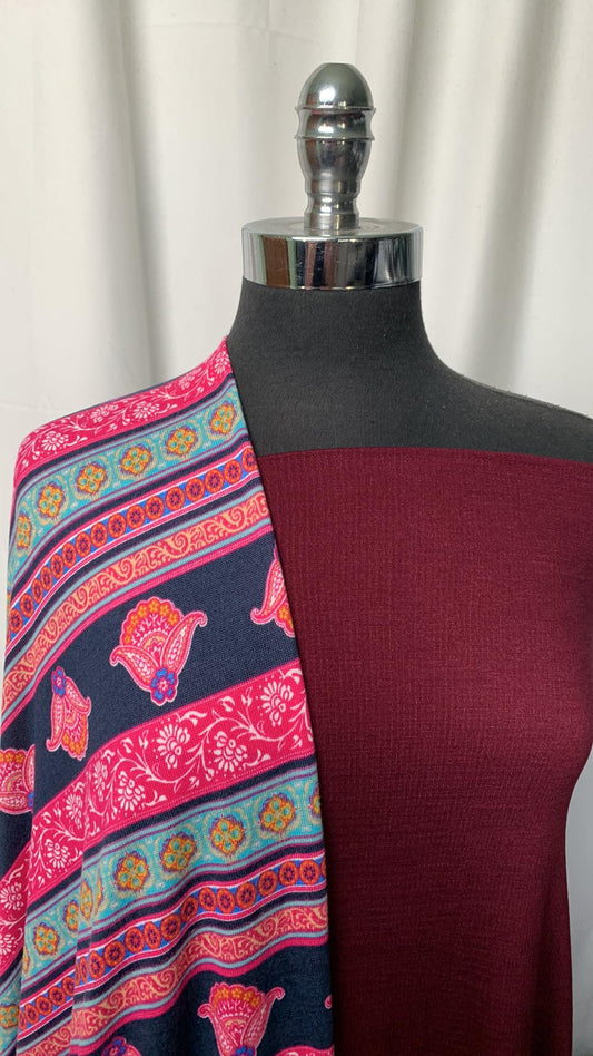 RIBBON STRIPE BUNDLE : 2YD Burgundy Knit Gauze & 2YD Ribbon Stripe Hacci SK : A1807