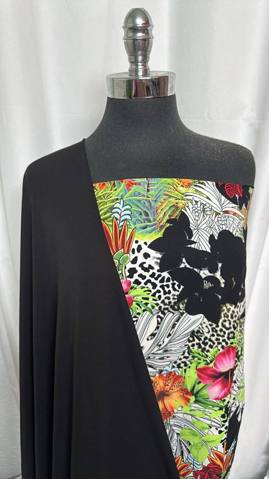 BLACK/ANIMAL TROPICS BUNDLE : 4.5YD Animal Tropics PWD & 2YD Black P/S Stretch Woven : A30192