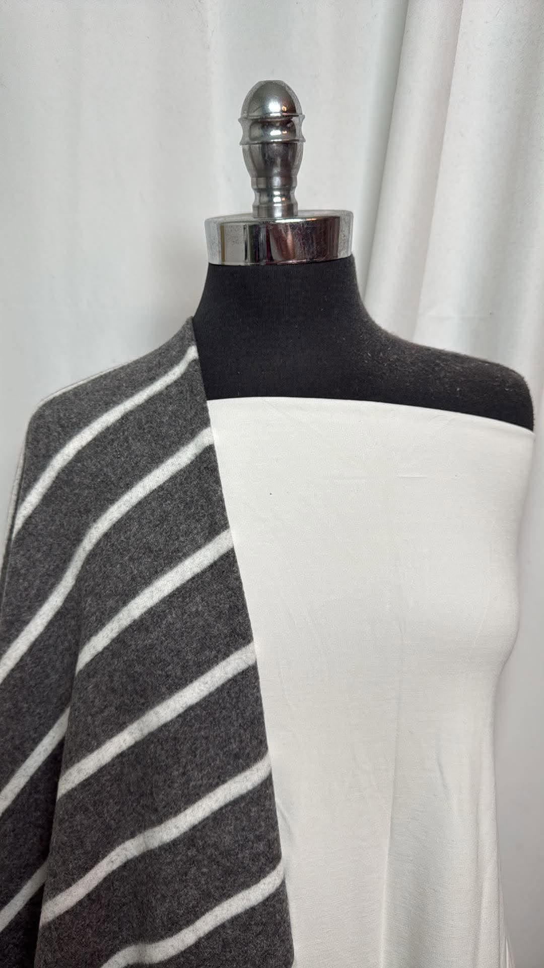 WHITE/CHARCOAL STRIPE BUNDLE :  1.5YD White Modal Ponte & 2.5YD Charcoal Stripe Brushed Hacci SK : A30774