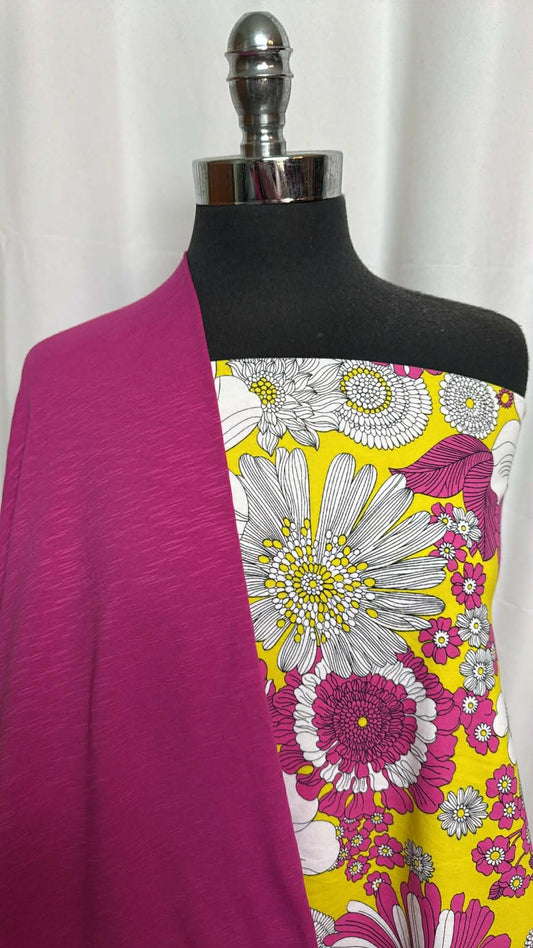 FUCHSIA/YELLOW FLORAL BUNDLE : 2YD Fuchsia/Yellow Floral C/S & 2YD Fuchsia C/S Slub : A29421