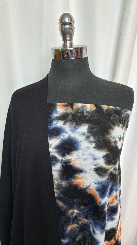 BLACK RIB/TIE DYE BUNDLE : 1+YD Tie Dye PRS FT & 1YD Black Combed Cotton Rib : A28758