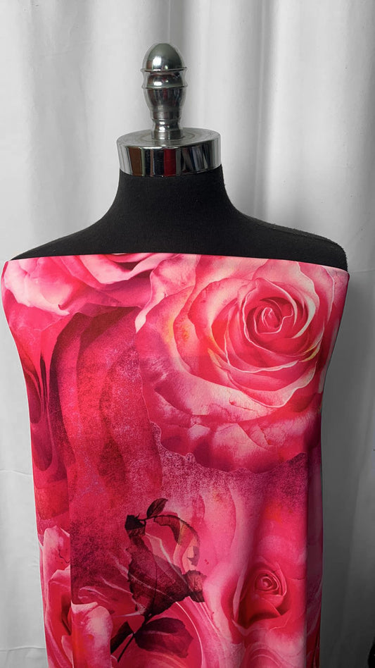 Big Pink Roses - Scuba - 2 Yard Cut