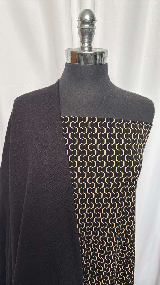 BLACK SLUB/GEO BUNDLE : 2+YD Black Heavy Cotton Slub Sweater & 2YD Geo ITY : A26661