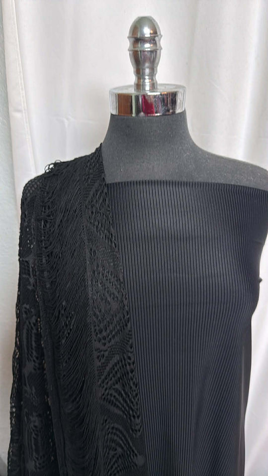 BLACK RIB/FRINGE BUNDLE : 1YD Black Rib N/S & 2YD Black Fringe Double-Border Lace : A29691