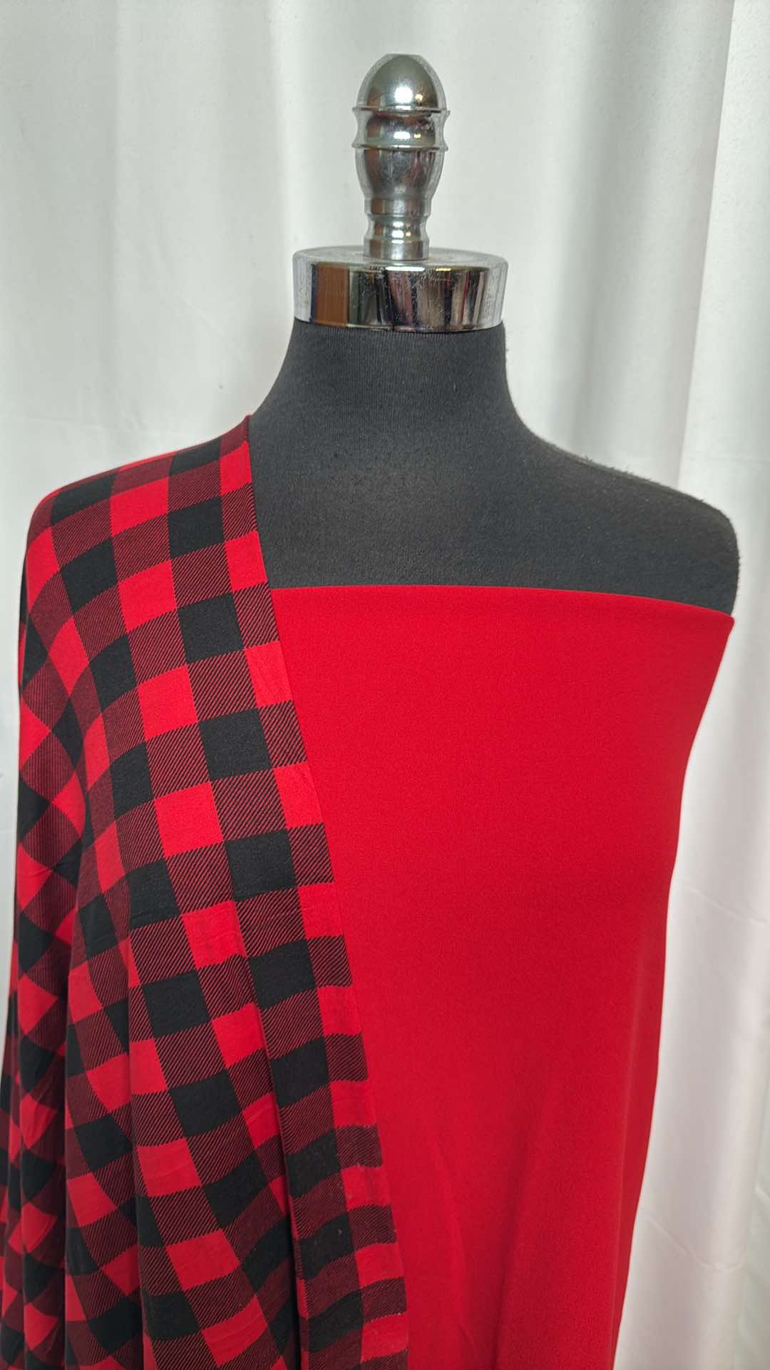 RED/PLAID BUNDLE : 1.5YD Plaid DBP & 2YD Red Crepe Scuba : A26450