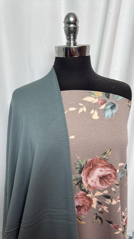 TAUPE FLORAL BUNDLE : 2YD Taupe Floral PRS FT & 2YD Solid Brushed Modal FT : A30714