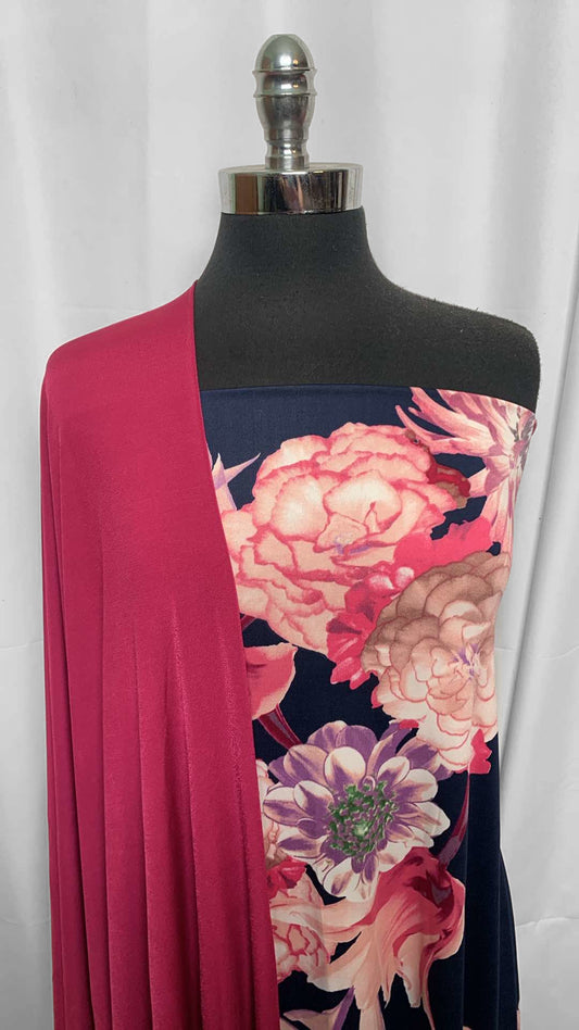 RASPBERRY/NAVY FLORAL BUNDLE : 2YD Navy Floral ITY & 2YD Raspberry ITY : A26016