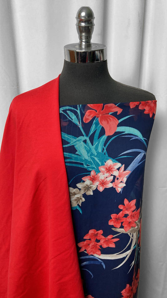 RED/BLUE FLORAL BUNDLE : 1.5YD Floral Chiffon & 1YD Red Peached PF : A25140