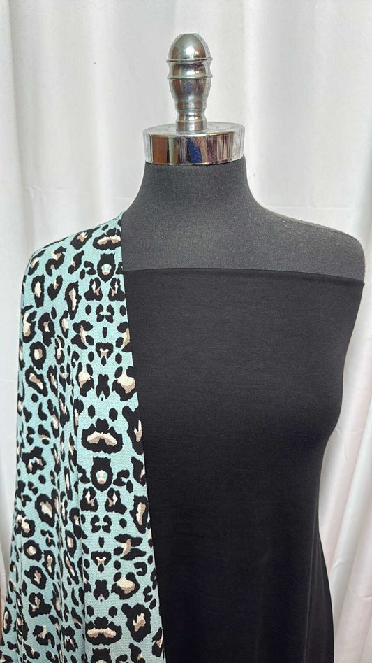 BLACK/BLUE LEOPARD BUNDLE : 2YD Black Micro Modal & 2YD Blue Leopard Bubble Crepe : A28053