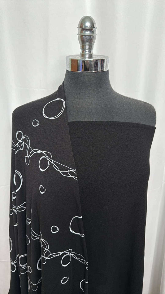 BLACK/WHITE BUBBLES BUNDLE : 2YD Black Crepe Scuba & 1YD Black/White Bubbles Cotton/Bamboo : A27017