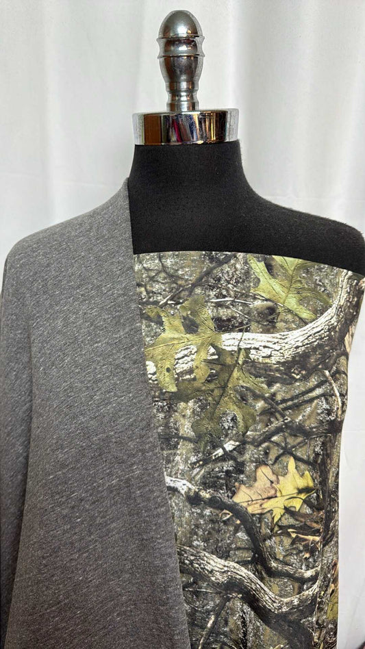 GREY/CAMO BUNDLE : 3YD Camo Venezia (Read Descr.) & 1+YD Grey Sweatshirt Fleece : A29089