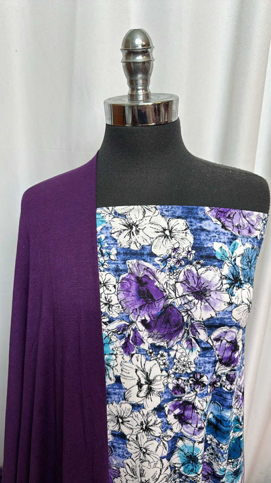 PURPLE/BLUE FLORAL BUNDLE : 2YD Purple R/S & 2YD Blue/Purple Floral PRS : A27993