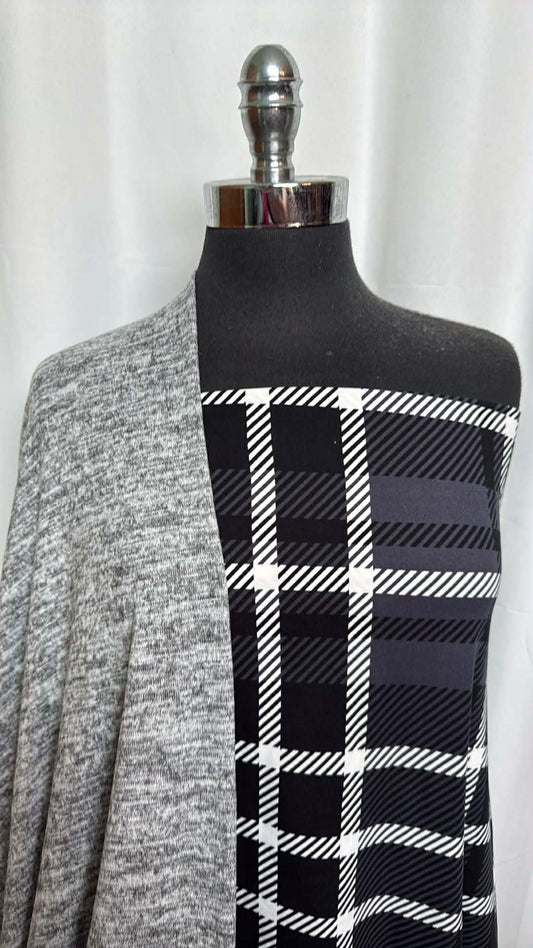 CHARCOAL PLAID BUNDLE : 2YD Brushed Hacci SK & 2YD Charcoal Plaid DBP : A29428