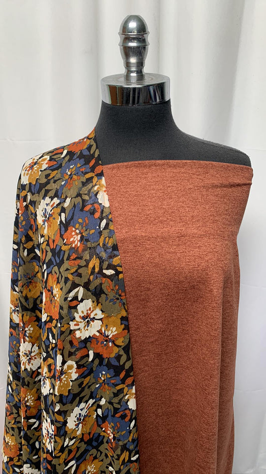 SPICED CHAI/FLORAL CRINKLE BUNDLE : 1YD Spiced Chai Peached PF & 2YD Floral Crinkle Chiffon w/Lurex : A25275