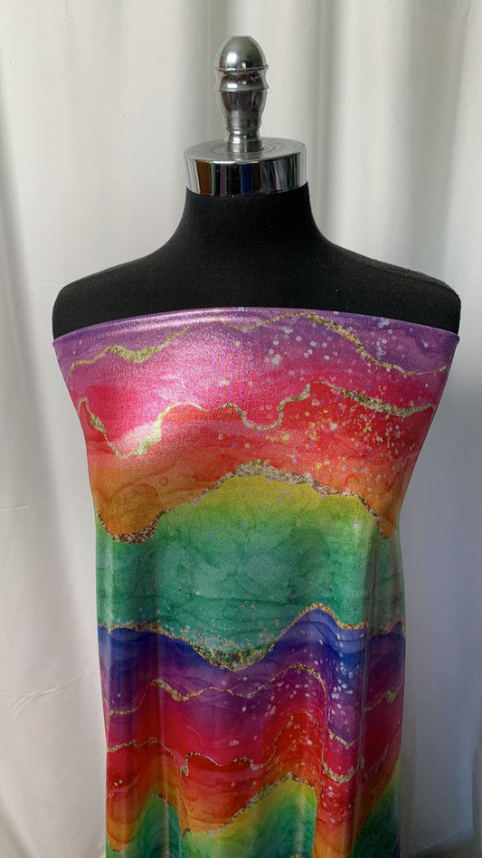 Rainbow Geode on Silver - Foil Performance - 3 Yard Cut