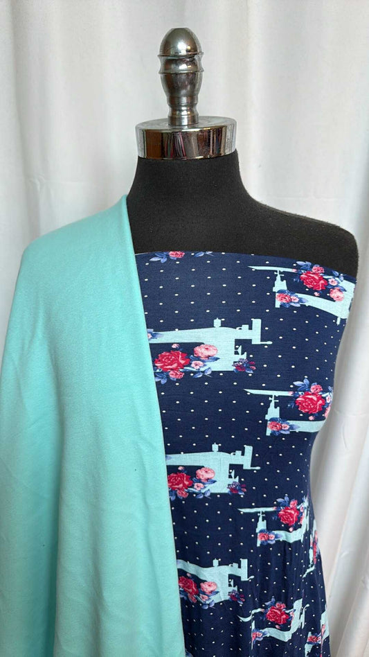AQUA/SEWING DOT BUNDLE : 1.5YD Sewing Dot Modal & 1+YD Aqua SuperPlush : A28620