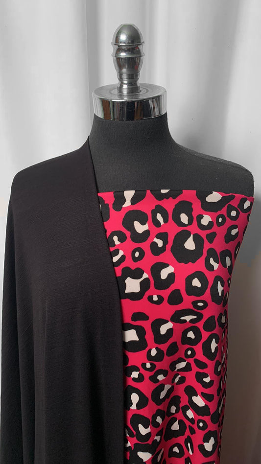 BLACK/PINK LEOPARD BUNDLE : 2YD Leopard Scuba & 2YD Black Ice Slub R/S : A2334